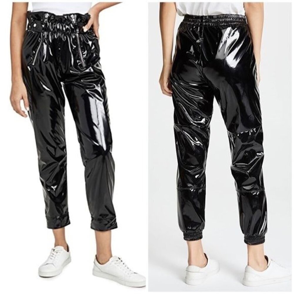 SOLD RTA Leon Faux Patent Leather Black Paperbag Pant Shiny SEE DESCRIPTION Sz S - Picture 1 of 13